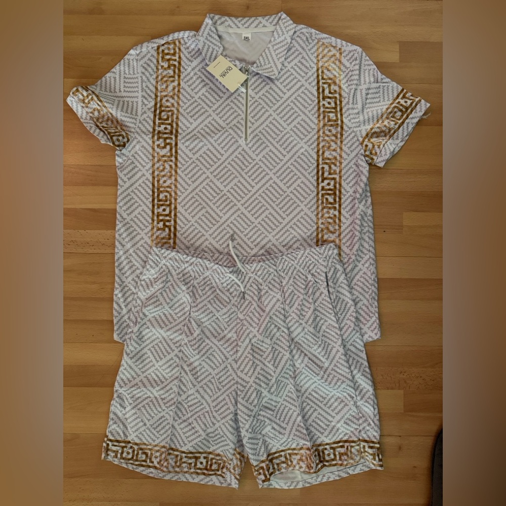 NWT Duval Men’s 3XL 2-Piece Set - White with Gold Greek Key Stripe